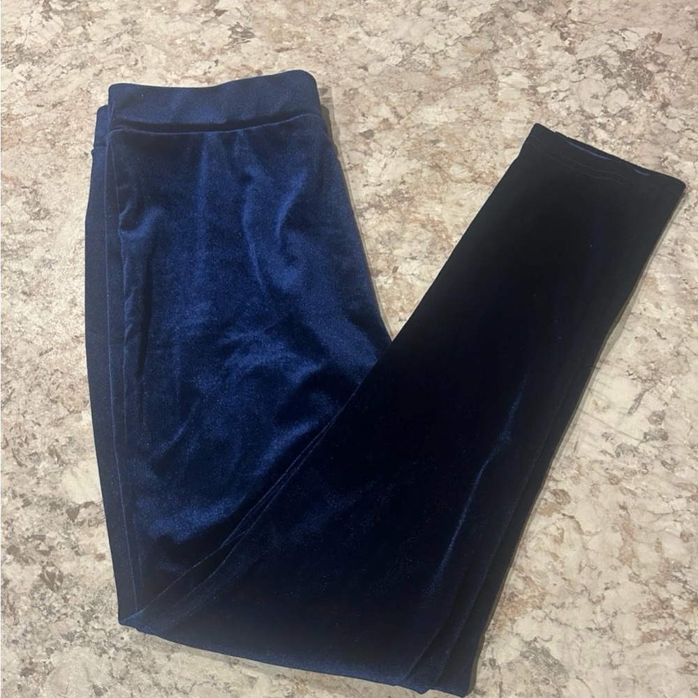 SHEIN Elastic Waist Velvet Leggings Blue 0XL